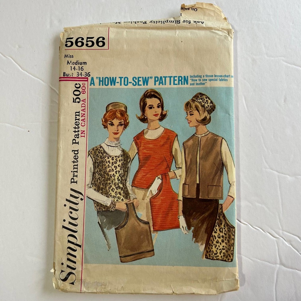 Simplicity Vintage‎ 60's Pattern #5656 Misses Pullover Jacket, Pillbox & Bag HTF